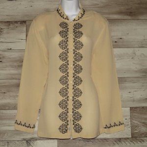 Yi Lin* Long Sleeve Button Down Sequin Collar Straight Hem Blouse~‎ Size Large